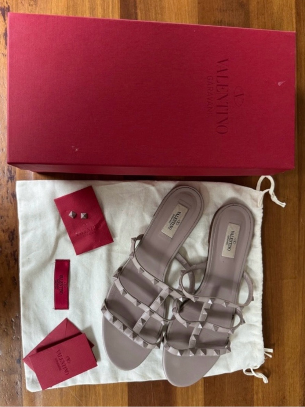 Valentino Garavani Poudre Rockstud Leather Slide Sandals